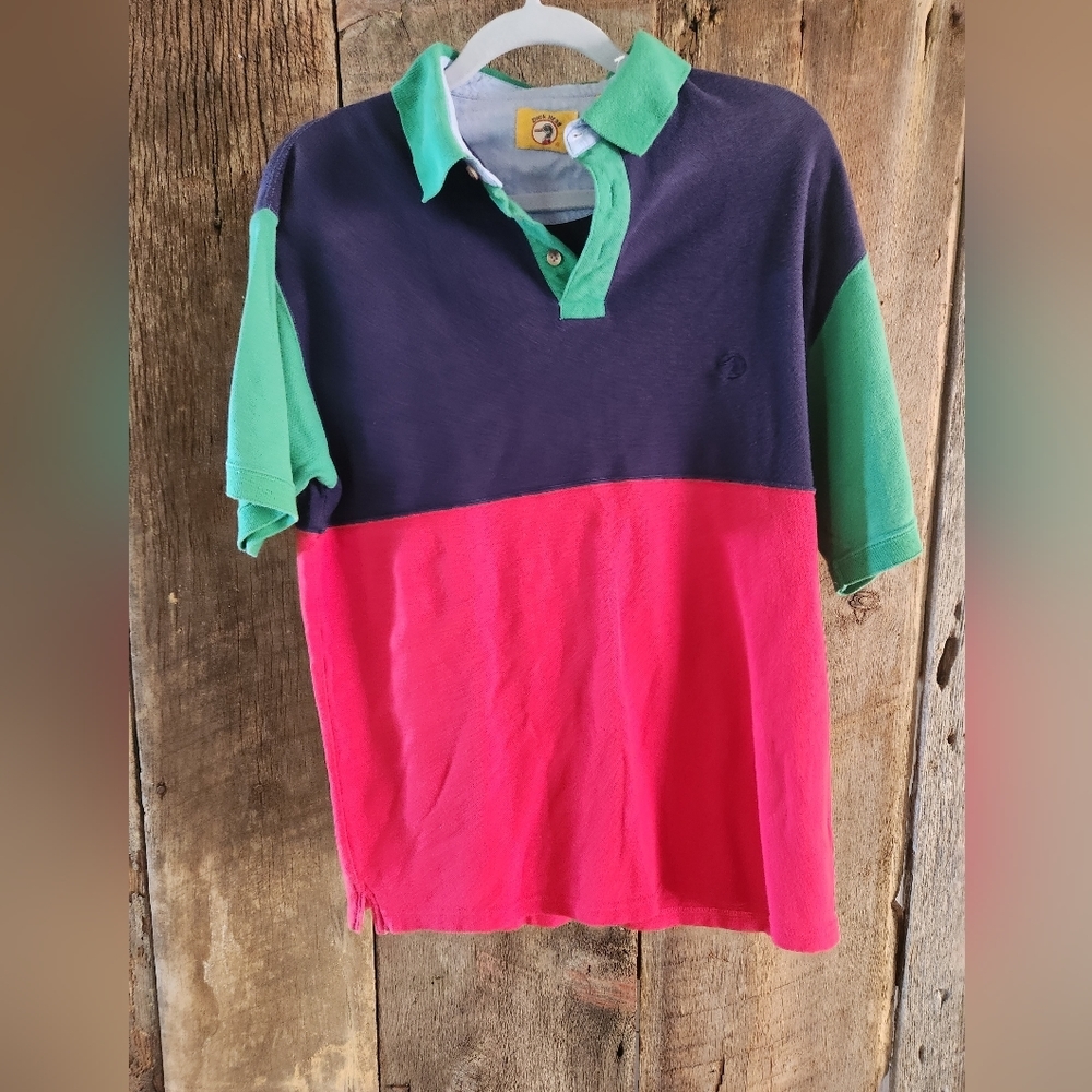 Vintage Duck Head Polo Shirt Color Block Colorful 90s Mens Sz Large